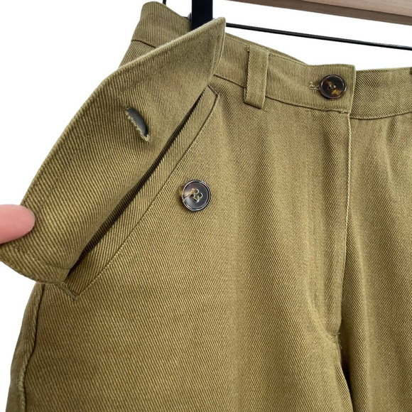 H&M Cargo Pants Ankle Length Thick Cotton Twill Dark Khaki Green | 0 25" Waist - Picture 12 of 16